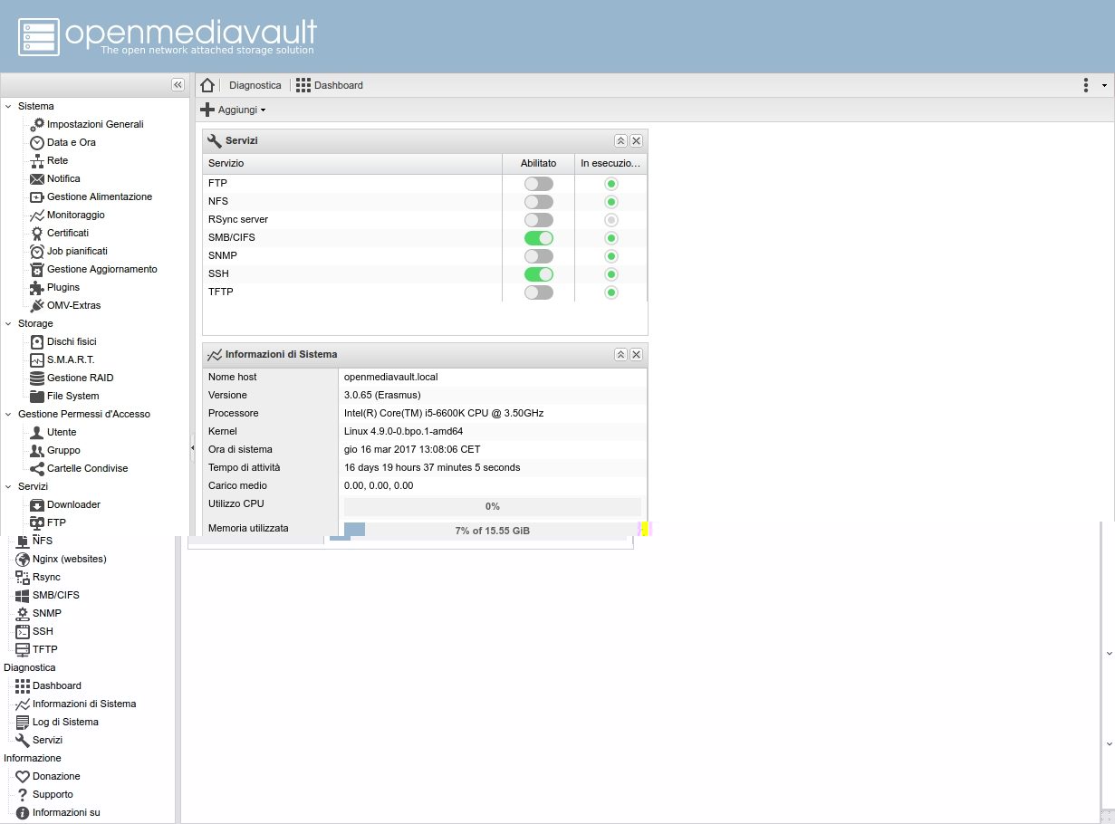 Come si presenta Open Media Vault