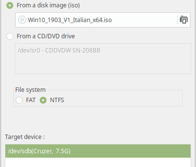 Linux: creare pendrive di Windows 10