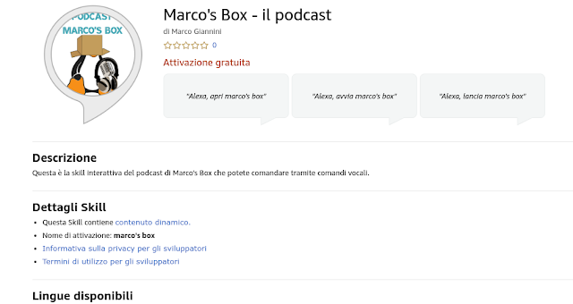 Marco’s Box – il podcast: la nuova skill per Amazon Alexa