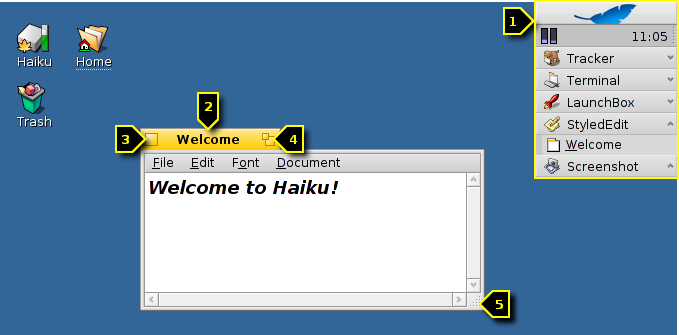 Guida dell’utente Haiku: L’interfaccia grafica (GUI) è parte integrante del sistema.
