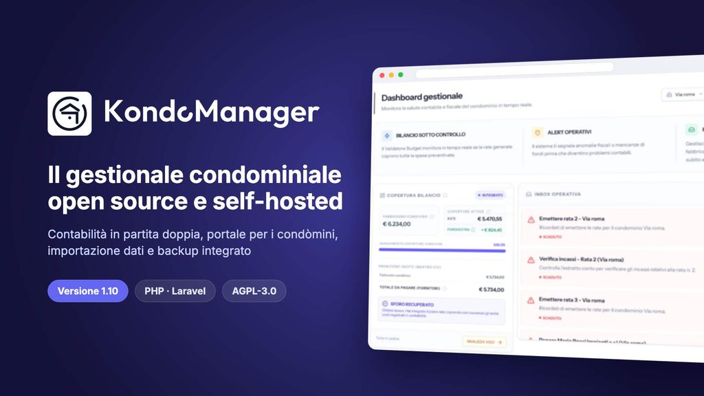 KondoManager: gestionale condominiale open source e gratuito con partita doppia, importazione dati e backup integrato 1 KondoManager: gestionale condominiale open source e gratuito con partita doppia, importazione dati e backup integrato